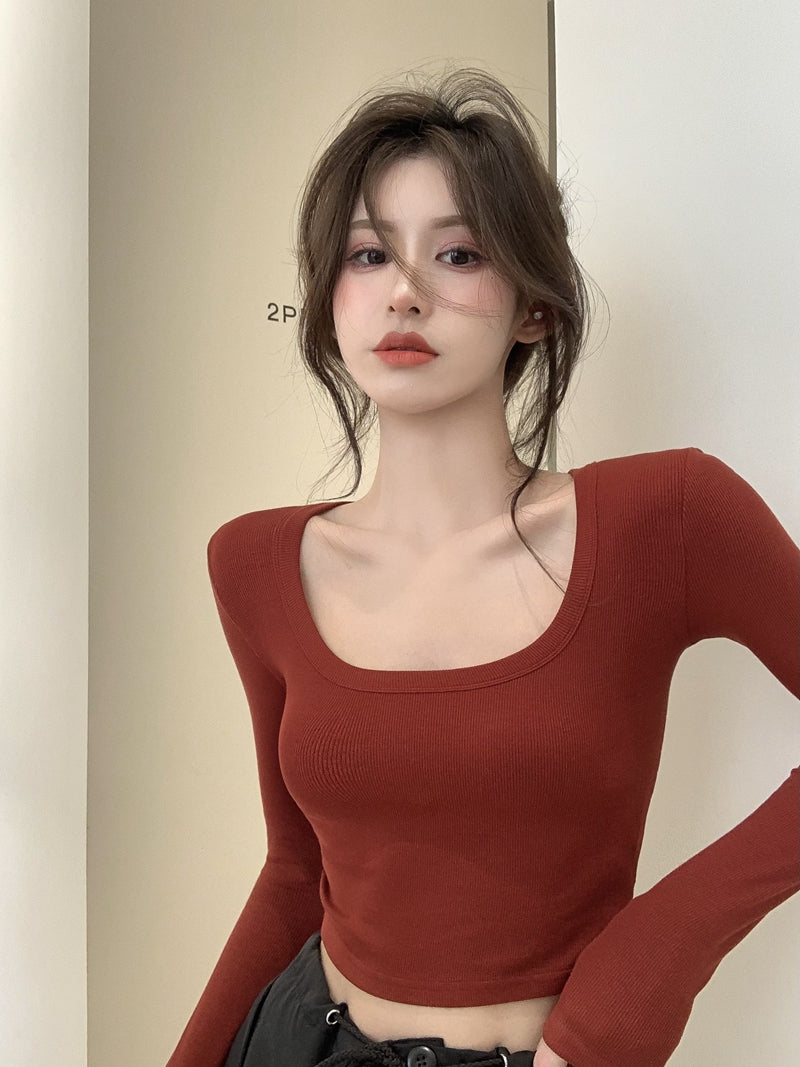 💕百搭低U領修身彈力長袖打底上衣