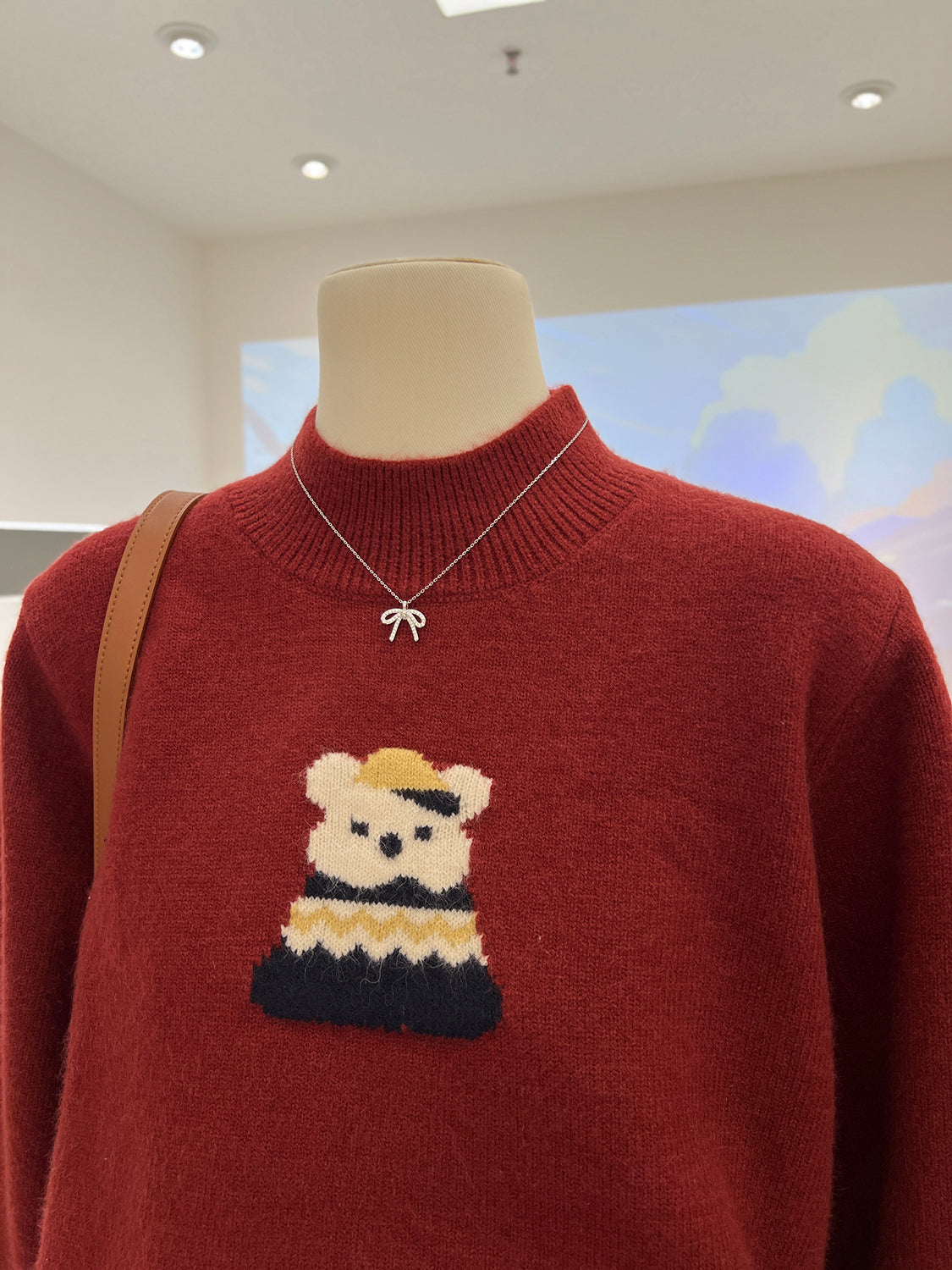 💕韓系超可愛冬季小熊緹花復古半高領針織毛衣