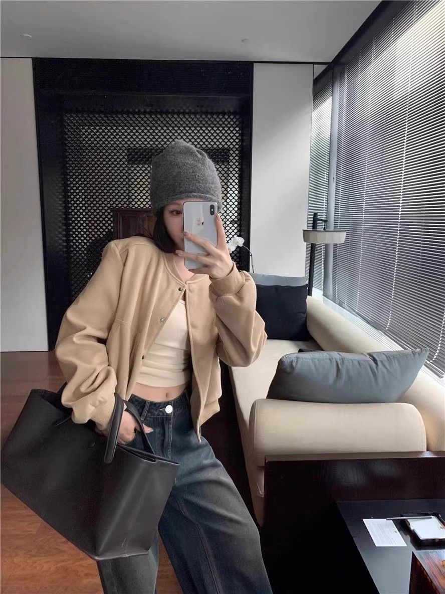 💕高級感chic韓系慵懶復古灰色棒球服外套
