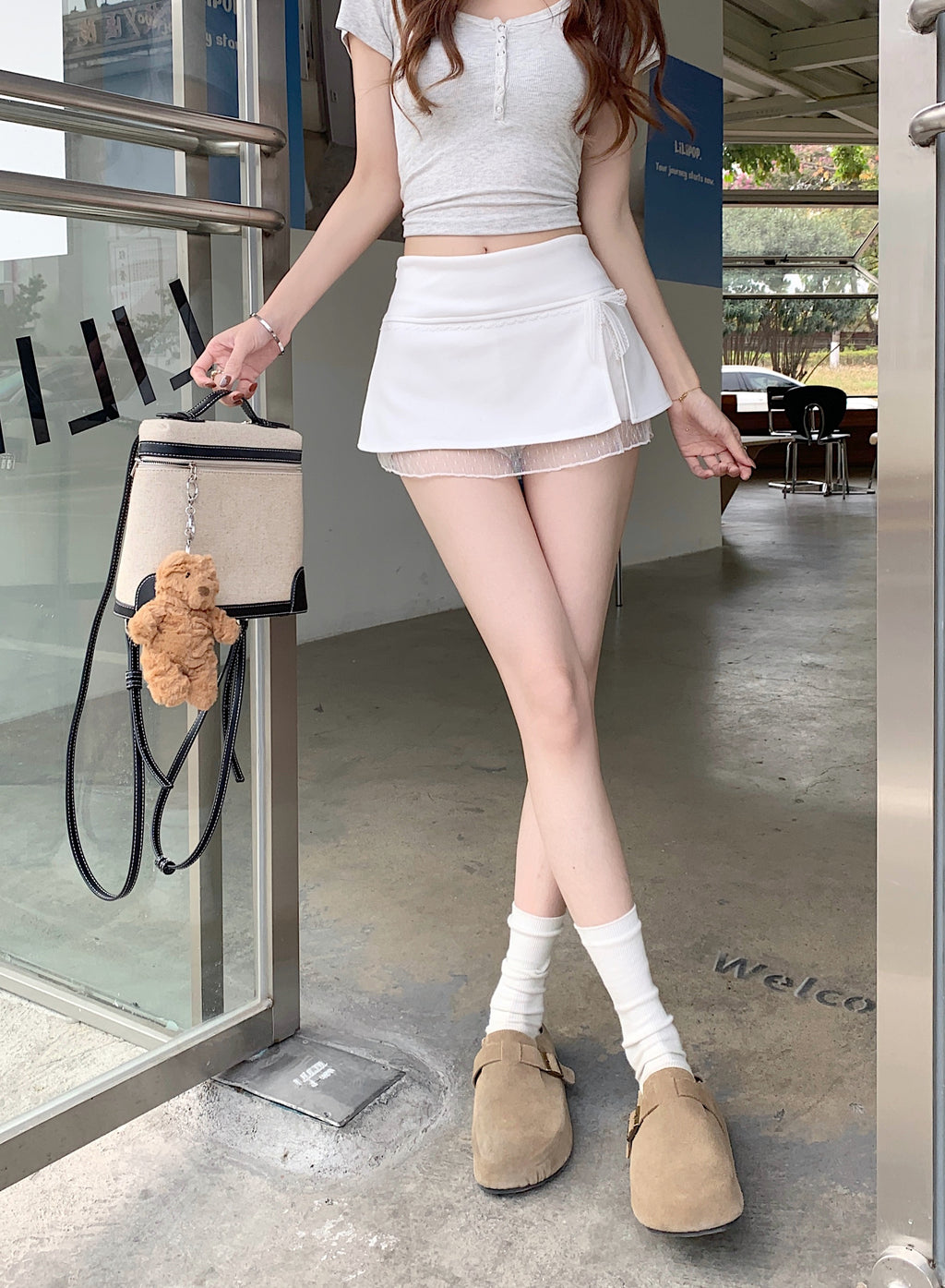 💕溫柔氣質蕾絲拼接開衩高腰A字短裙