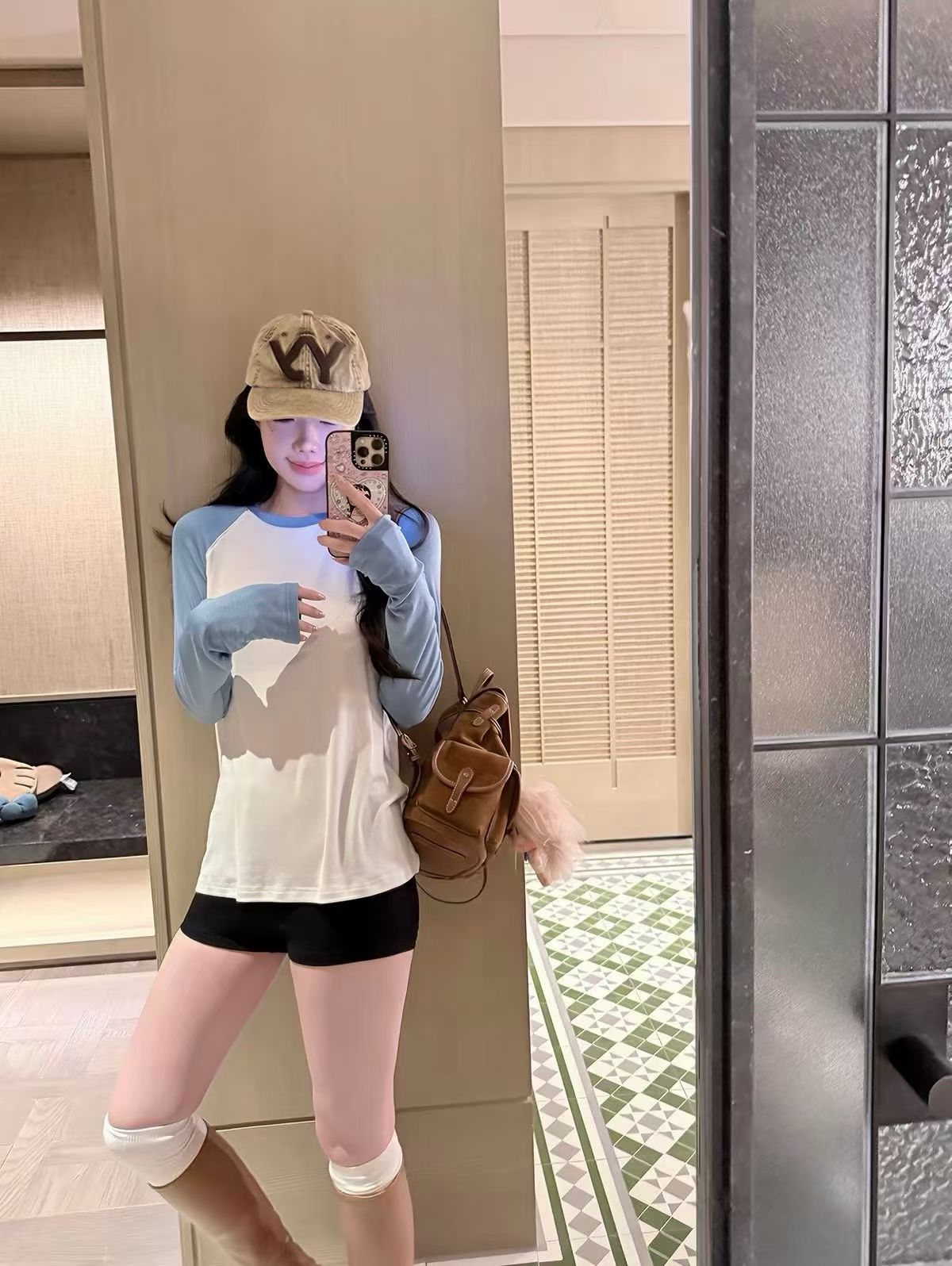 💕休閒百搭撞色短款露臍長袖上衣