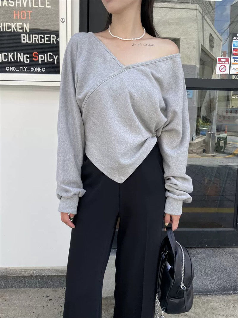 💕韓系露肩不規則休閒純色衛衣