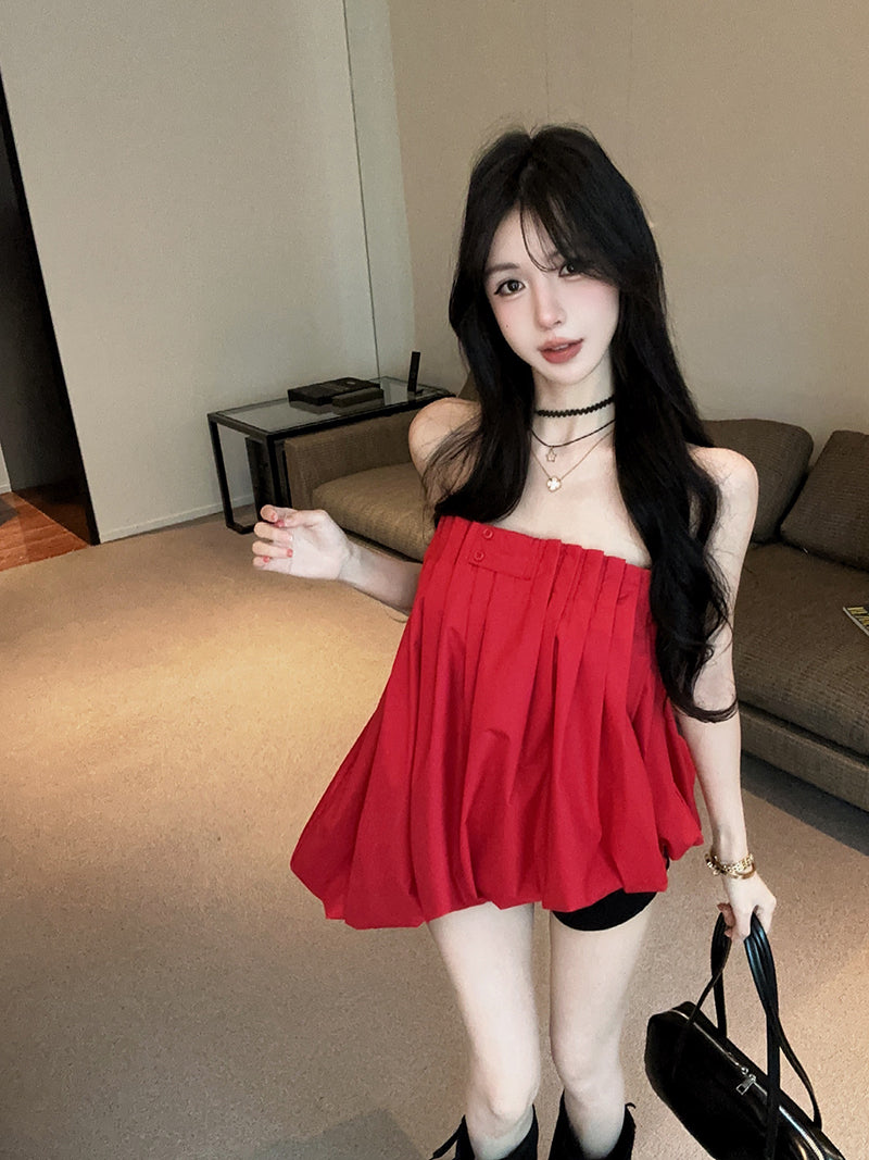 💕重工氛圍感澎澎抹胸襯衫上衣
