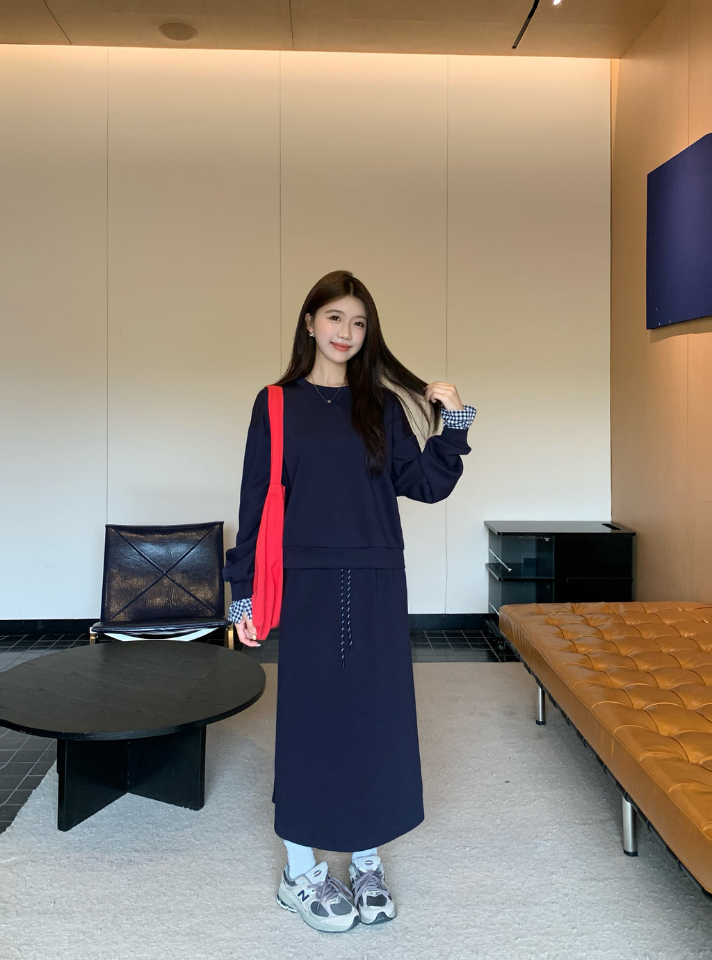 💕春秋美式復古運動套裝上衣+半身裙兩件套