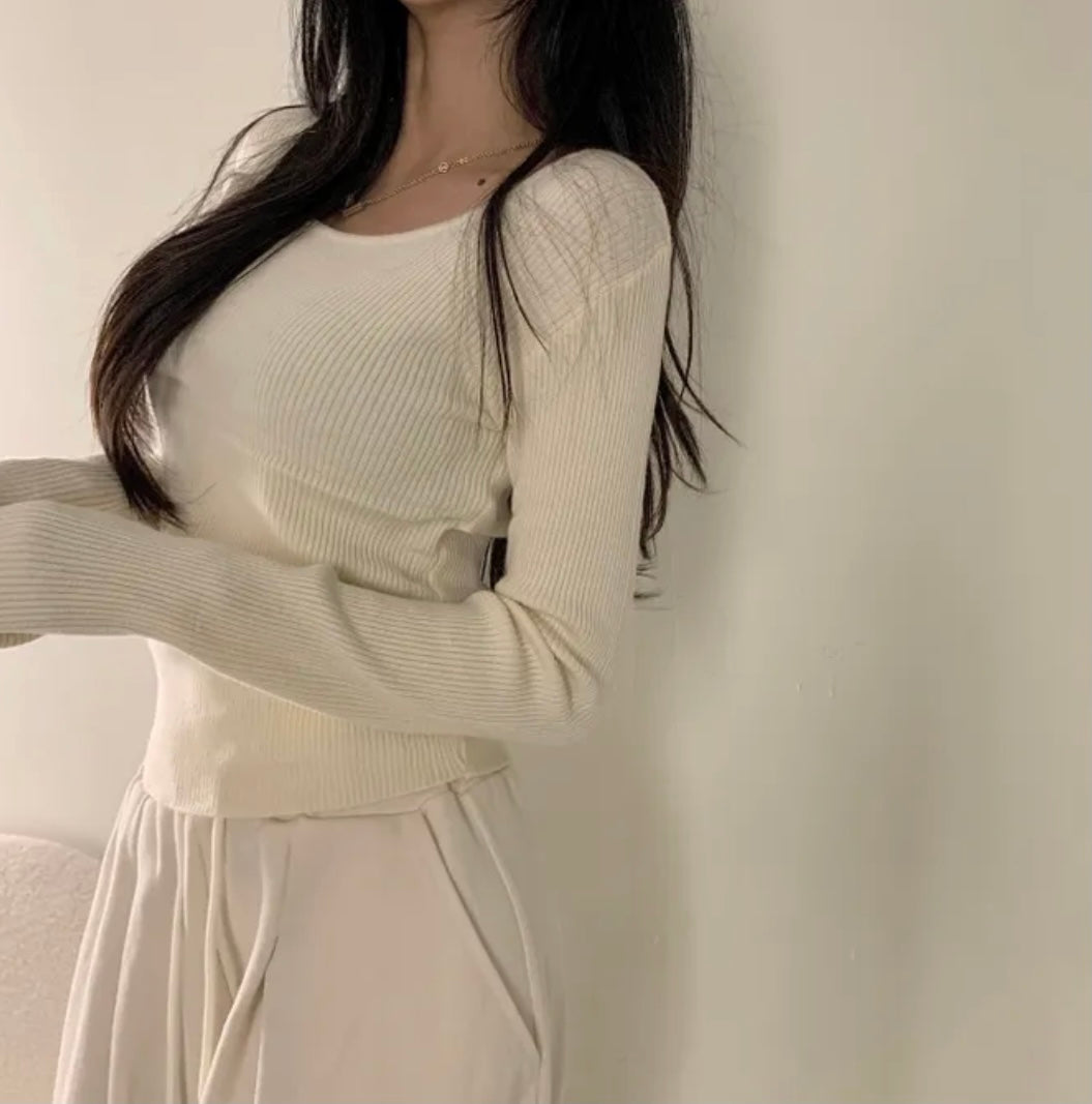 💕韓系chic長袖修身親膚針織打底百搭顯瘦上衣