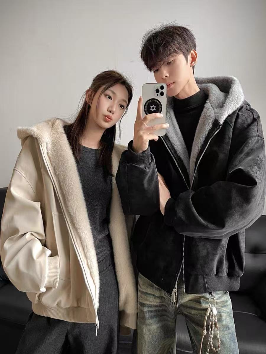 💕冬季超好看加絨加厚連帽情侶外套