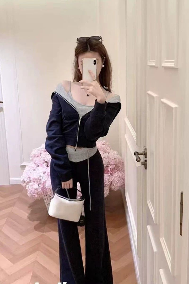 💕秋季高級感百搭連帽外套高腰休閒褲套裝