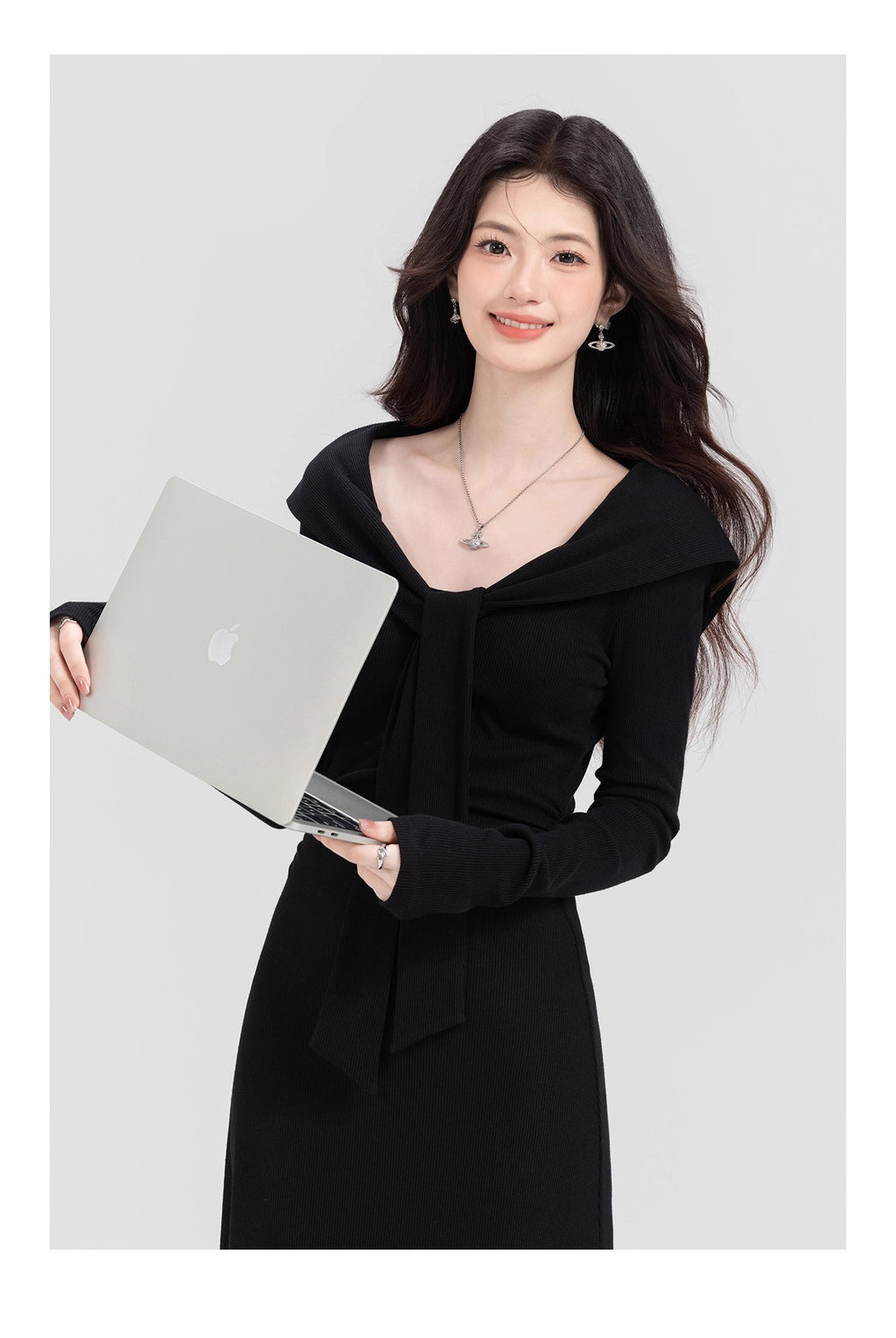 💕秋冬慵懶假兩件系帶披肩顯瘦連身裙