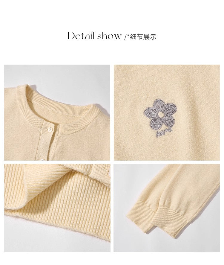 💕春秋溫柔刺繡花朵黑色外搭開衫