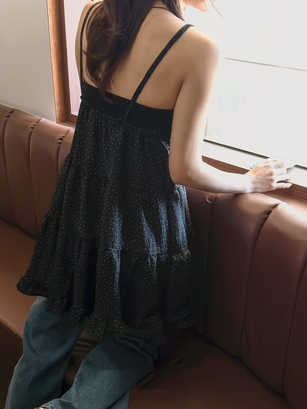 💕chic甜美減齡點點疊穿百搭吊帶連身裙