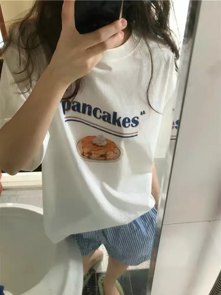 💕休閒寬鬆百搭ins風甜品印花大學T