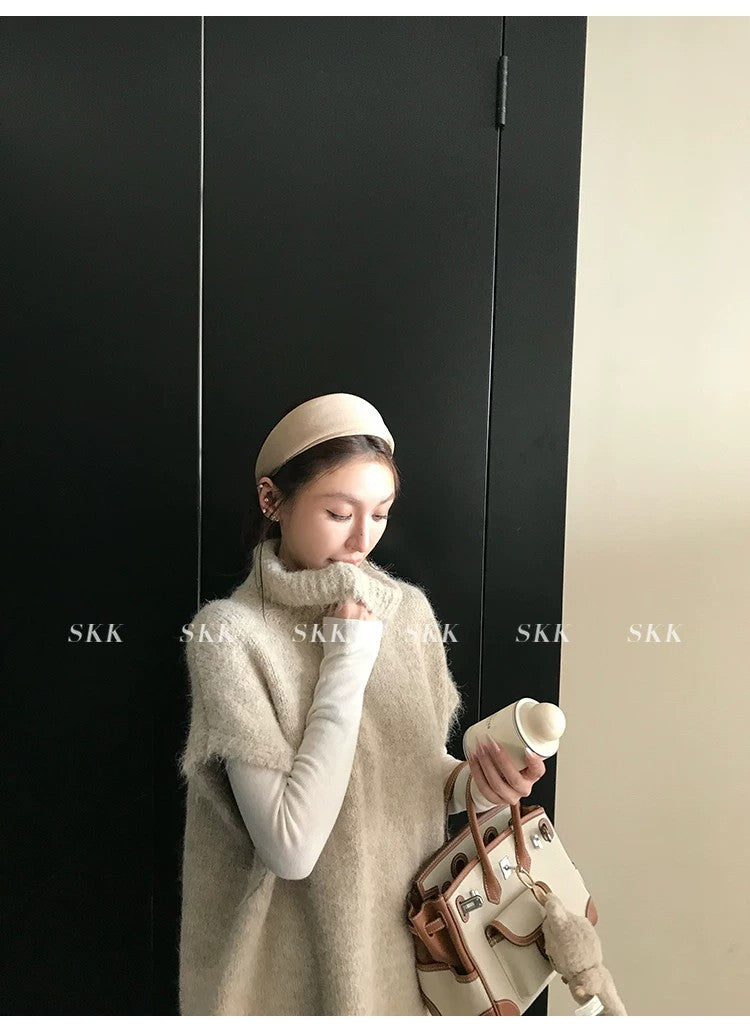 💕春季疊穿羊毛拉毛高領背心馬甲慵懶毛衫