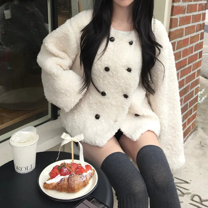 💕chic韓系高級雙排釦羊羔毛外套
