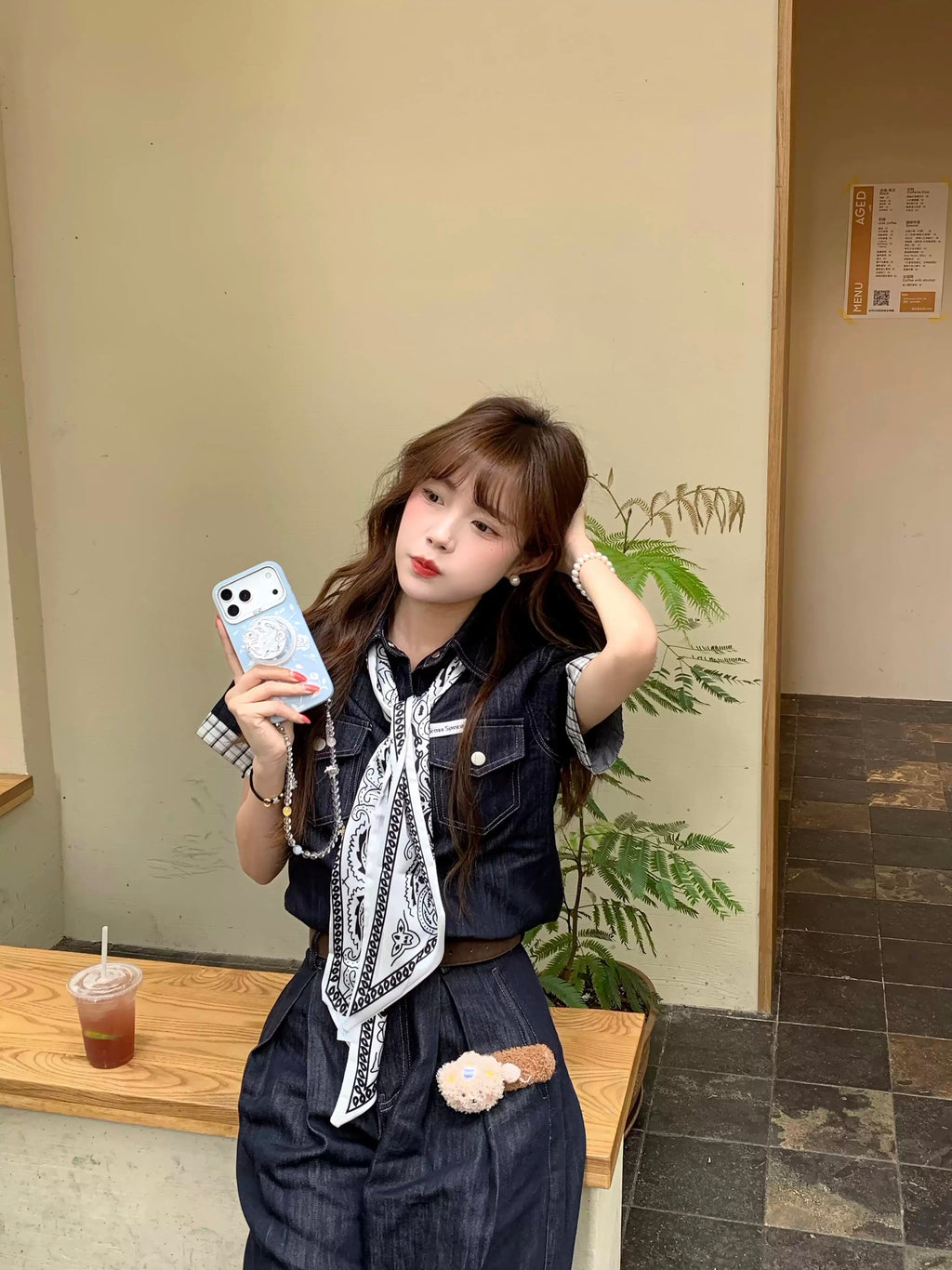 💕夏季原色天絲牛仔闊腿褲套裝