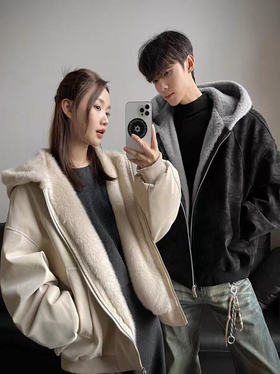 💕冬季超好看加絨加厚連帽情侶外套