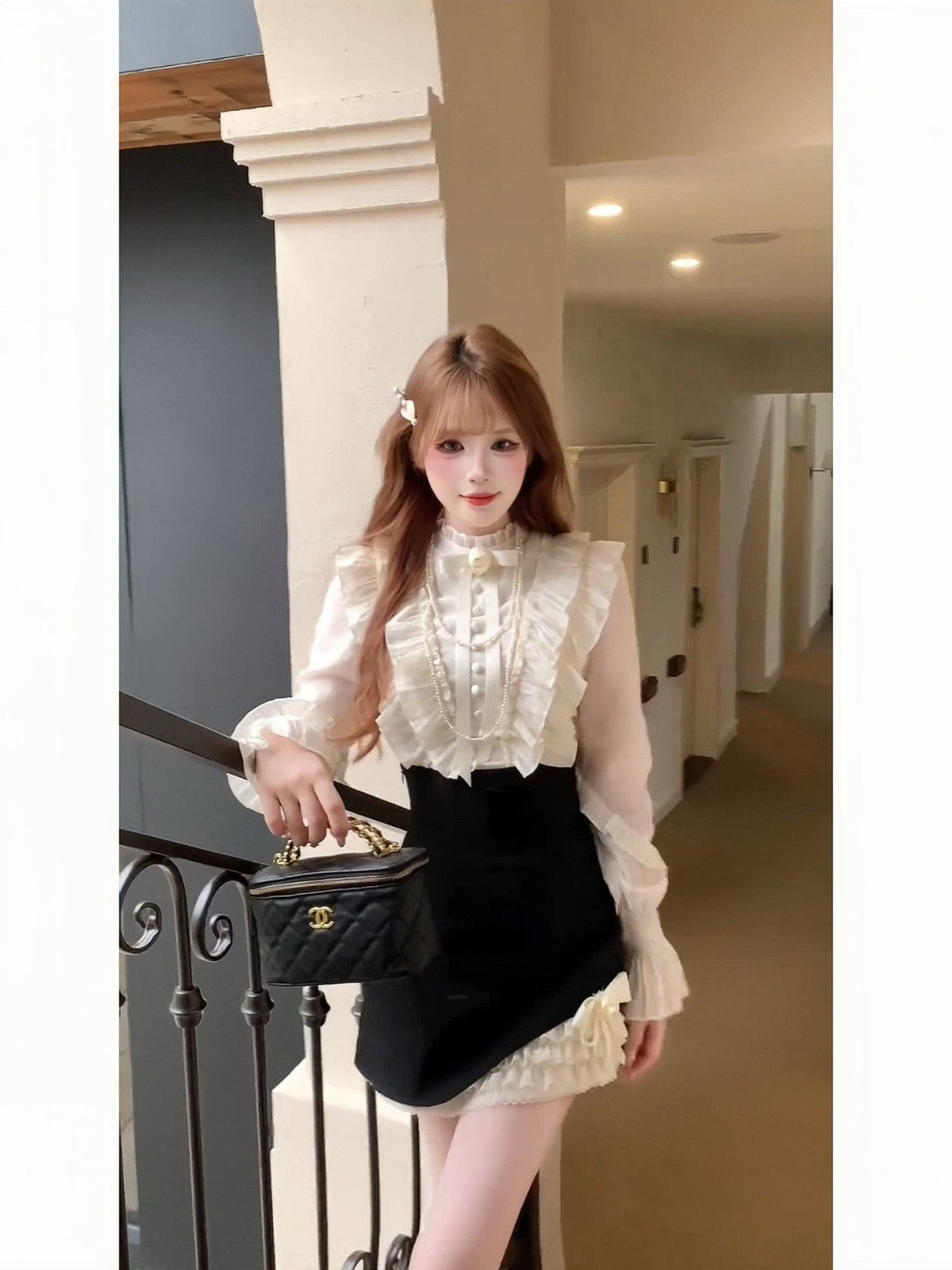 💕chic韓系富家千金氣質襯衫半身裙兩件套