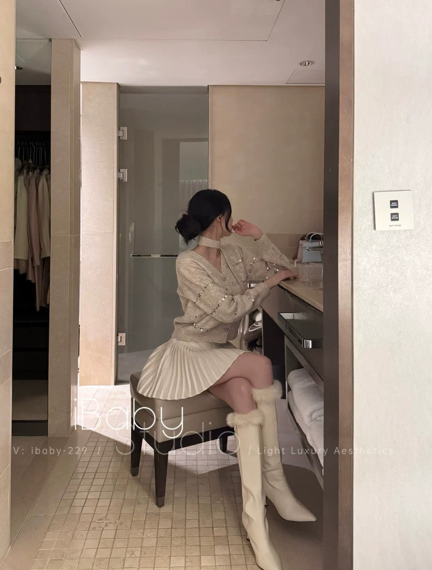 💕休閒通勤百搭杏色V領針織羊毛上衣