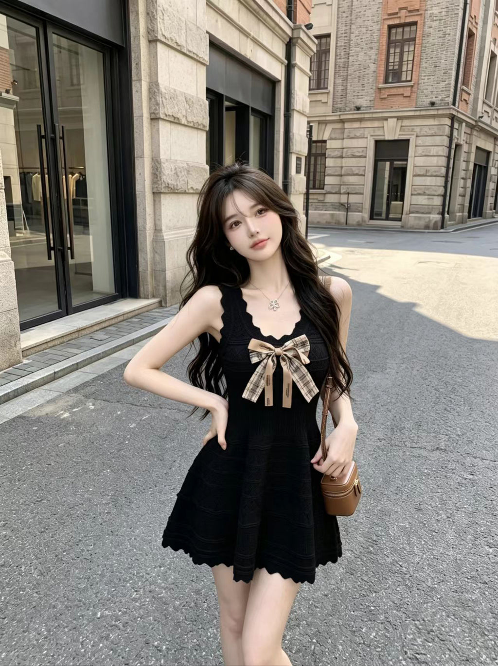 💕純欲性感蝴蝶結收腰吊帶連衣裙