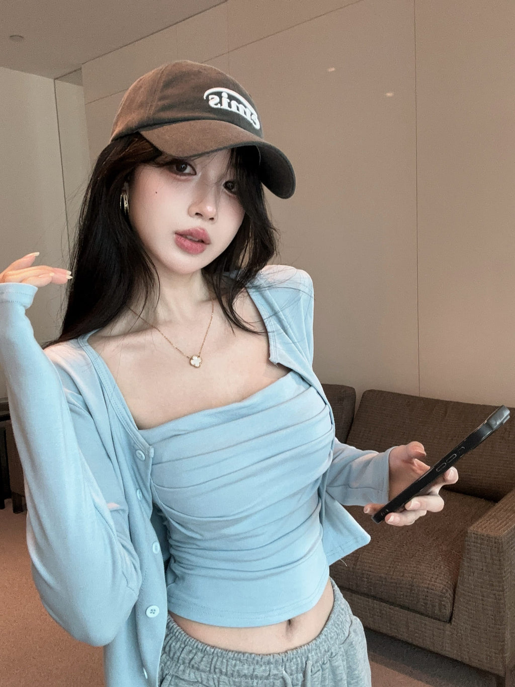 💕氣質慵懶休閒褶皺兩件式套裝