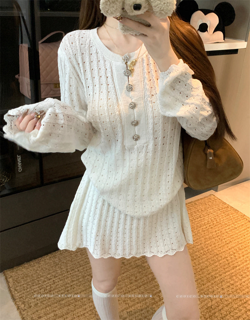 💕氣質優雅法式小香風針織套裝