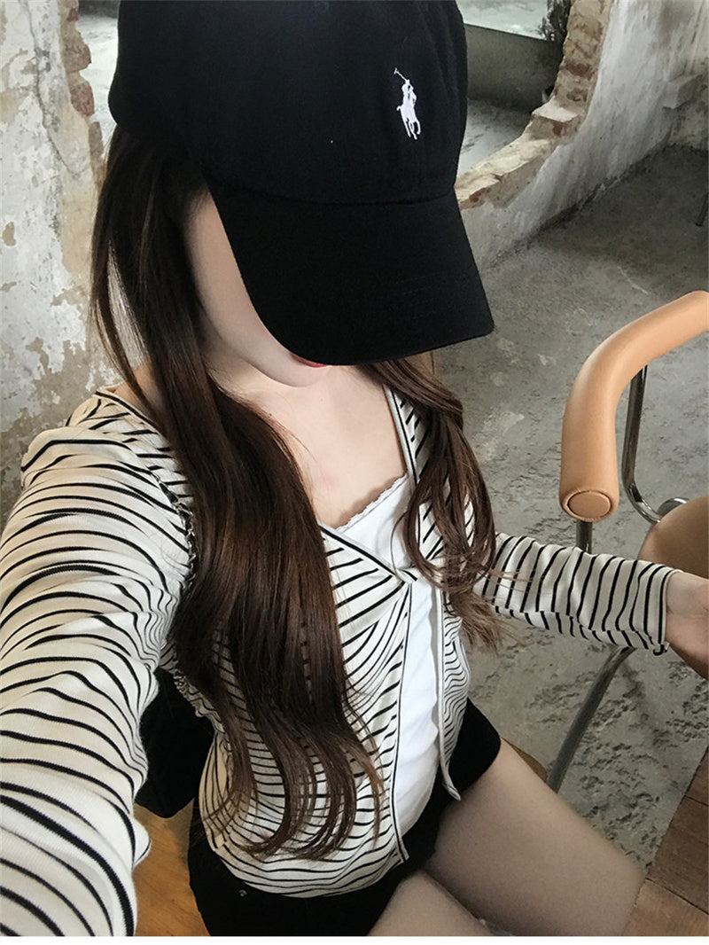 💕秋季假兩件長袖顯瘦短款上衣