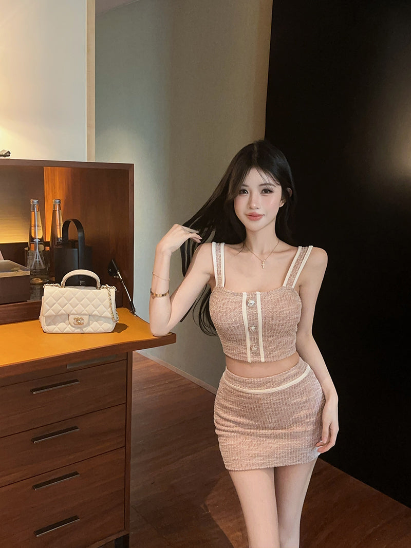 💕高級感氣質名媛小香風上衣+半身裙套裝