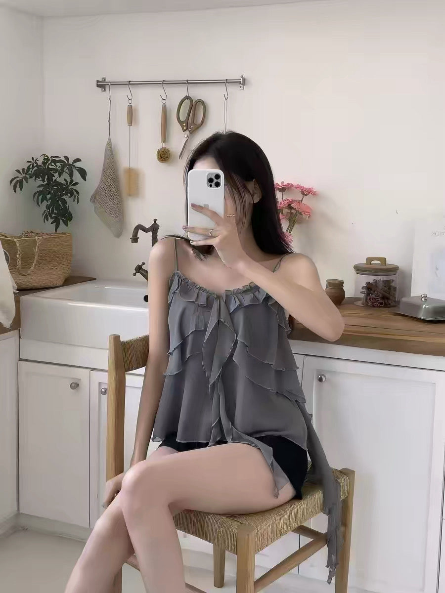 💕百搭不規則荷葉邊吊帶背心