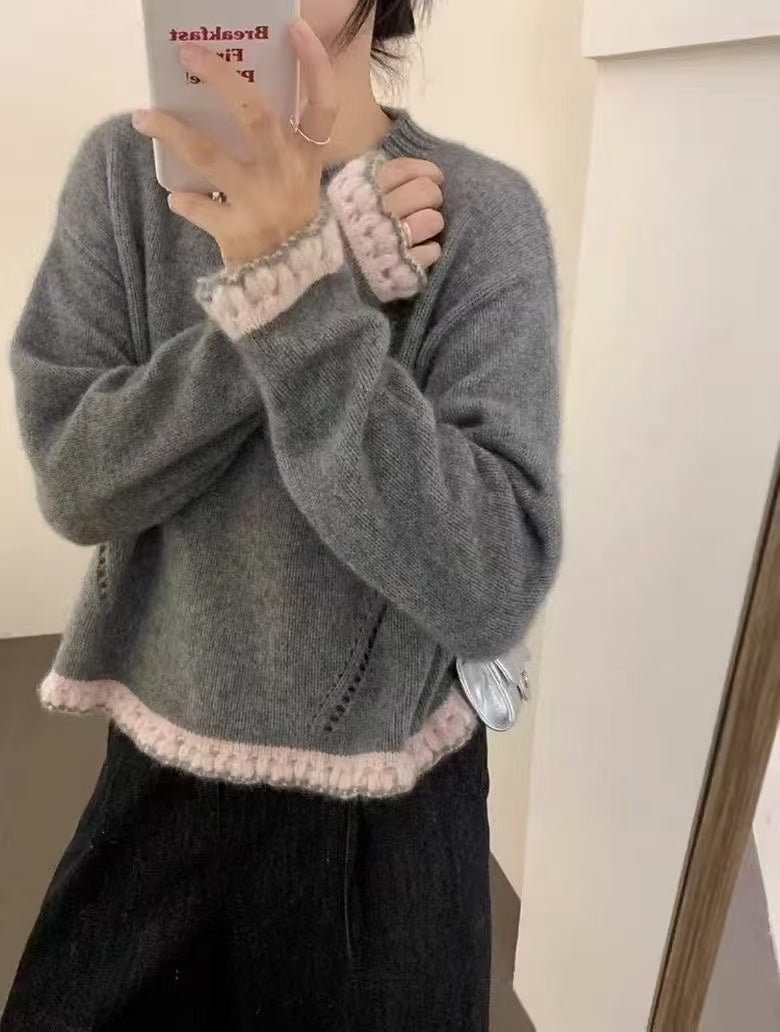 💕韓系休閒氣質羊絨花邊針織上衣