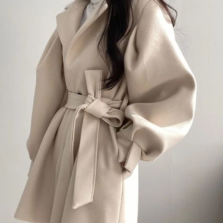 💕韓系chic秋冬赫本風毛呢風衣