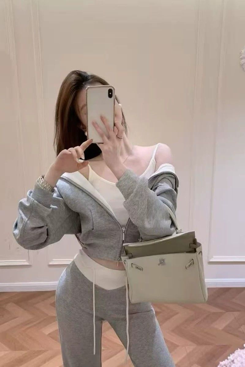 💕秋季高級感百搭連帽外套高腰休閒褲套裝