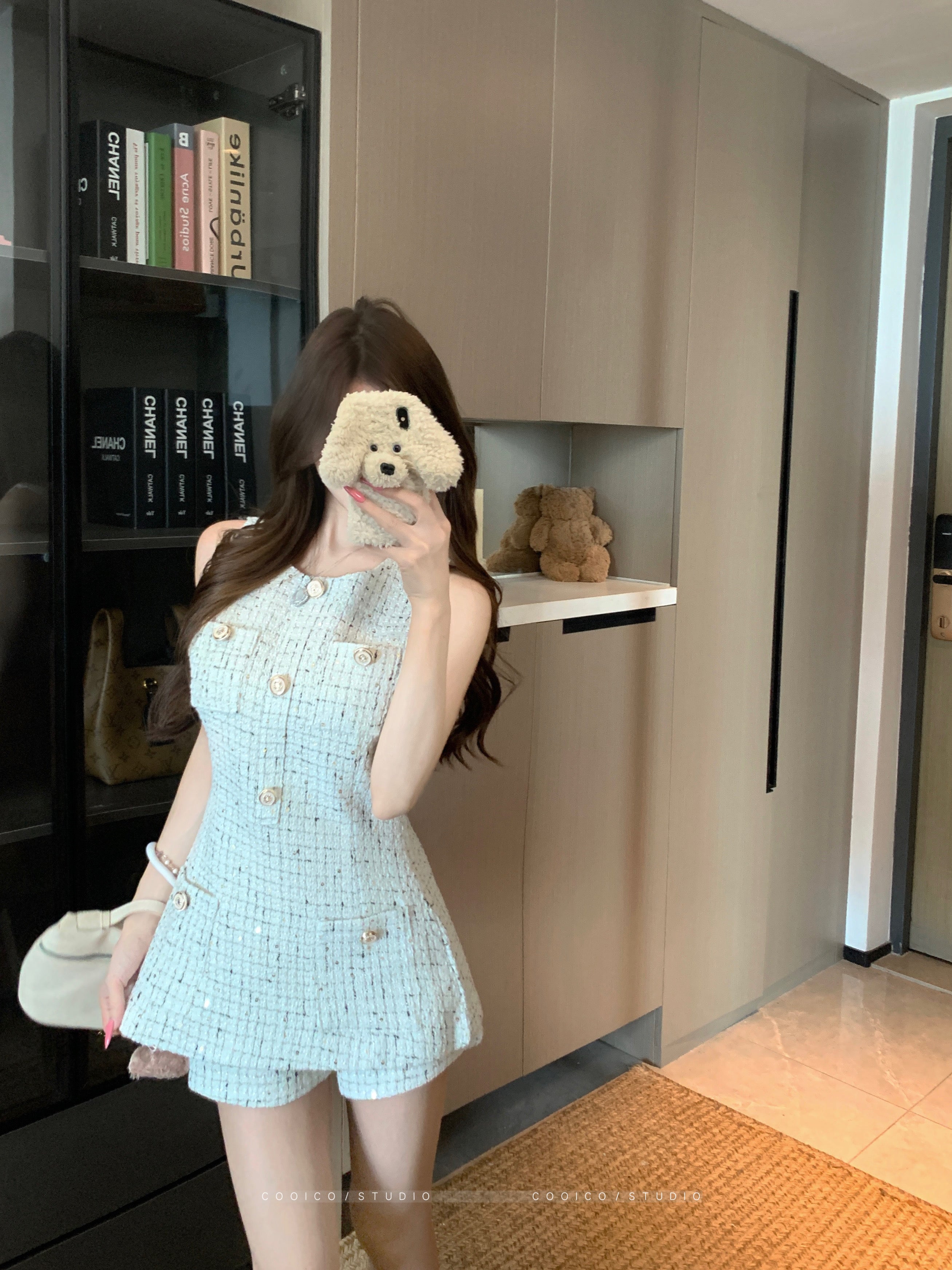💕名媛小香千金風收腰無袖上衣短褲兩件套