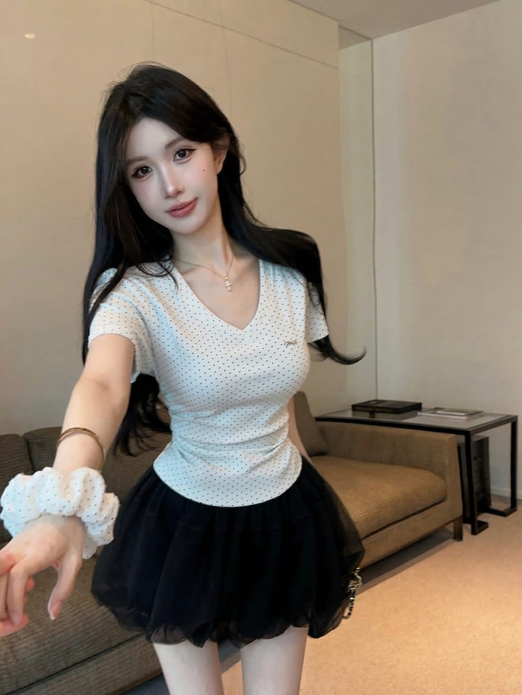 💕氣質星星點點V領短袖上衣