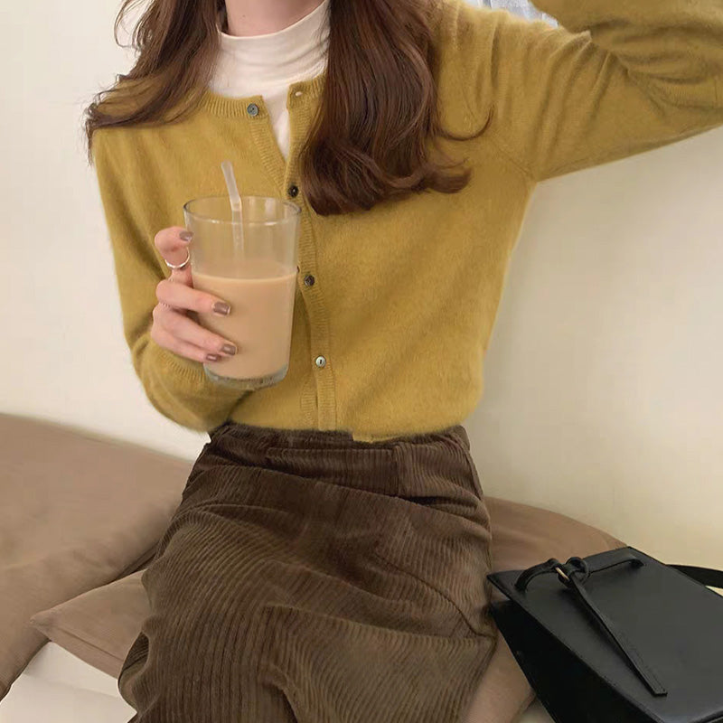 💕春秋圓領短款針織寬鬆慵懶外穿開衫
