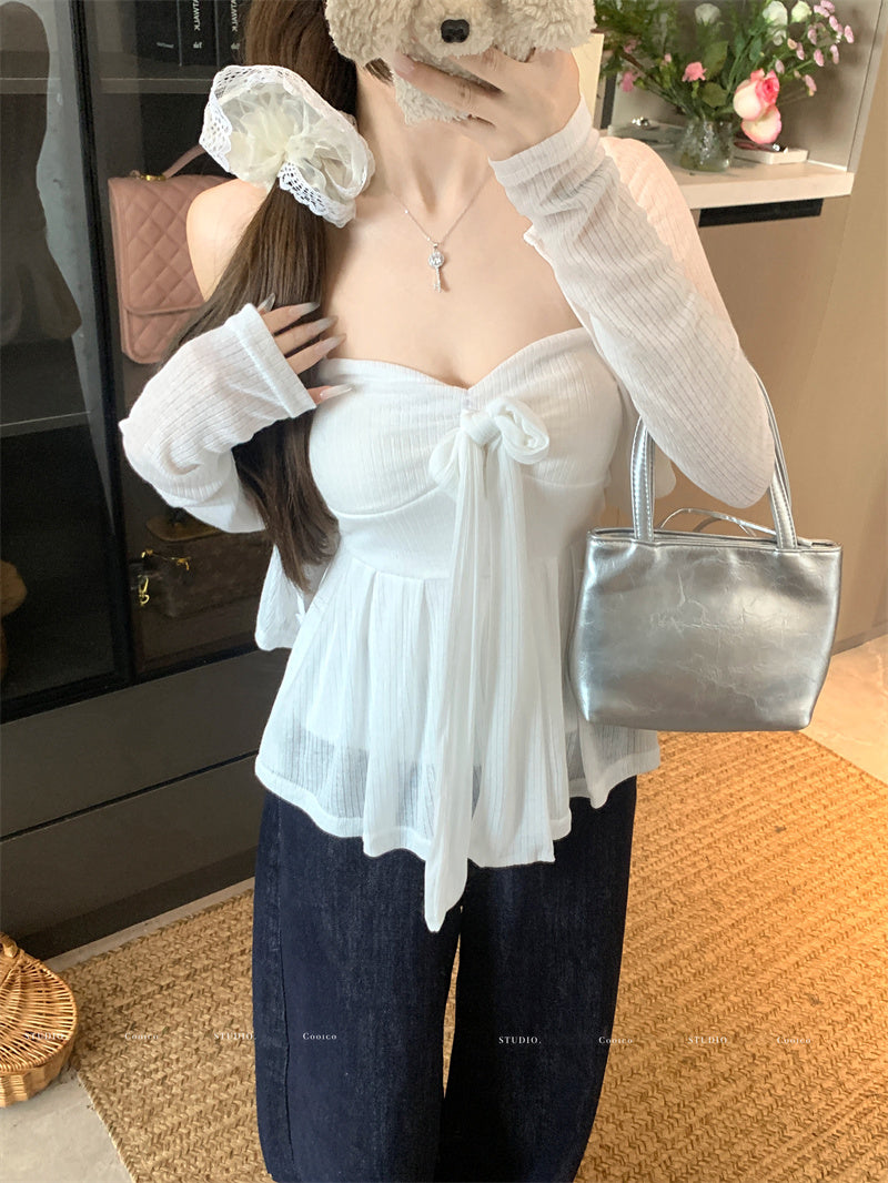 💕清透感白色針織開衫吊帶套裝