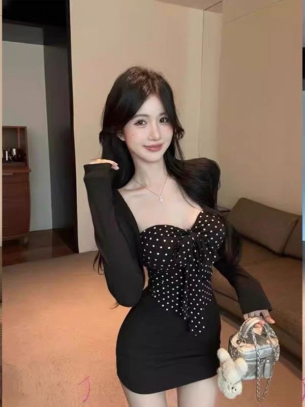 💕純欲甜辣妹波點蝴蝶結抹胸三件套