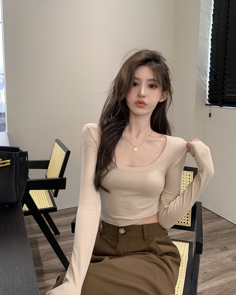 💕百搭低U領修身彈力長袖打底上衣