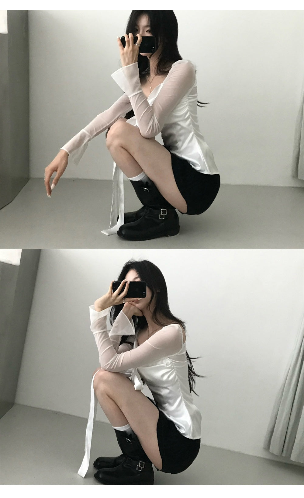 💕法式方領蝴蝶結飄帶氣質收腰顯瘦上衣