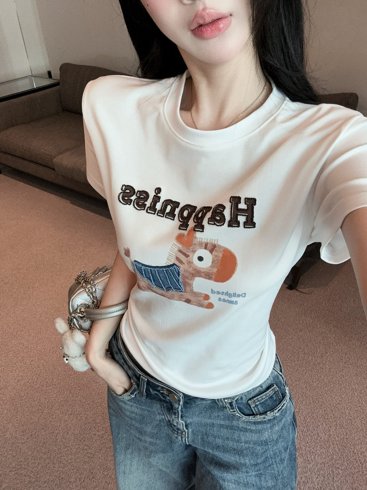 💕可愛元氣小馬立體刺繡圓領短袖上衣