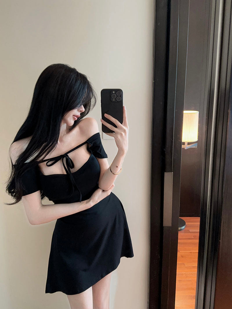 💕氛圍感系帶針織純御小黑裙