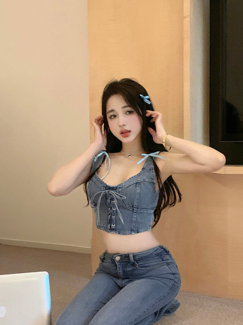 💕時尚辣妹綁帶牛仔背心