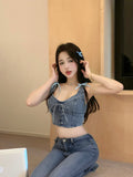 💕時尚辣妹綁帶牛仔背心