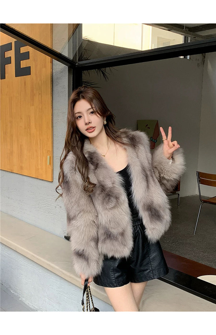 💕冬季淡奶可可暈染富貴毛毛外套