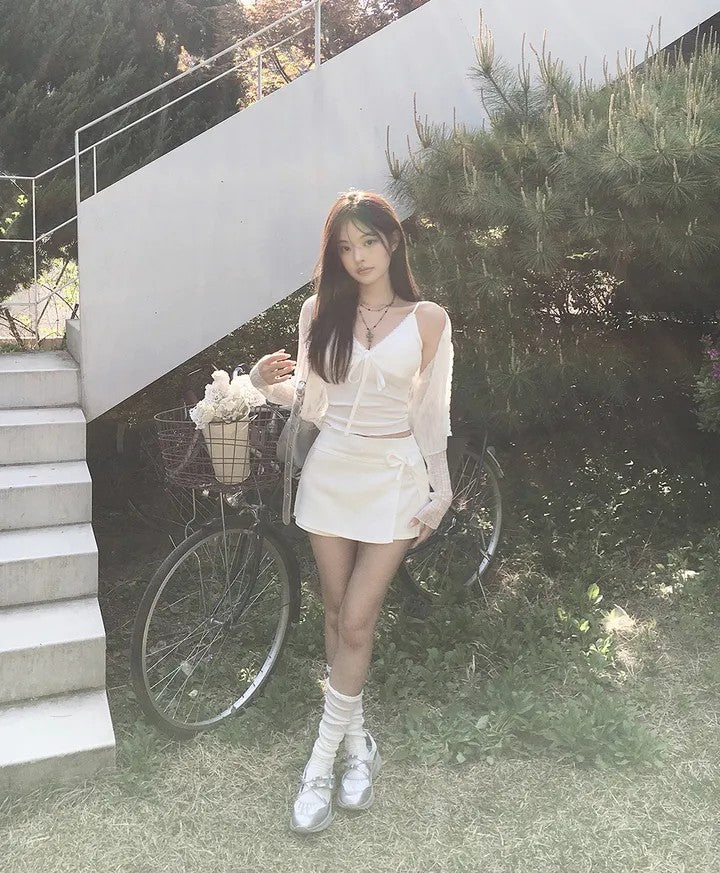 💕溫柔蝴蝶結別緻開衩半身高腰包臀短裙