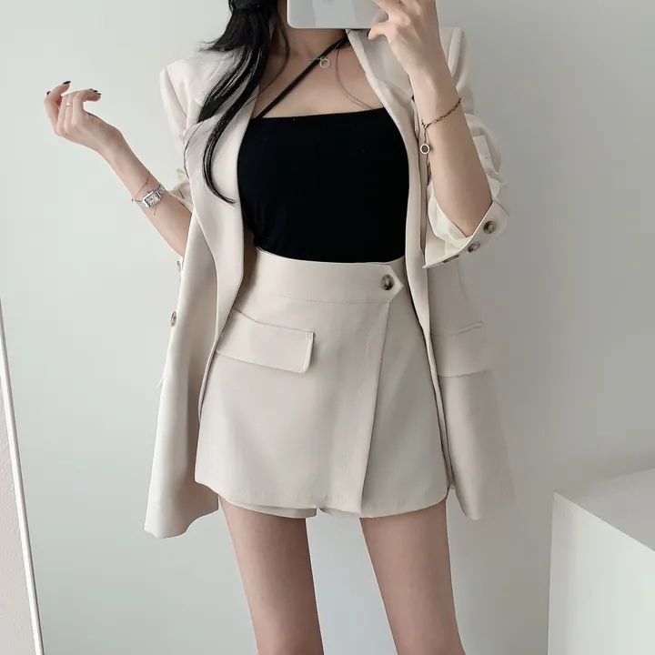 💕春秋韓版西裝短褲裙兩件套