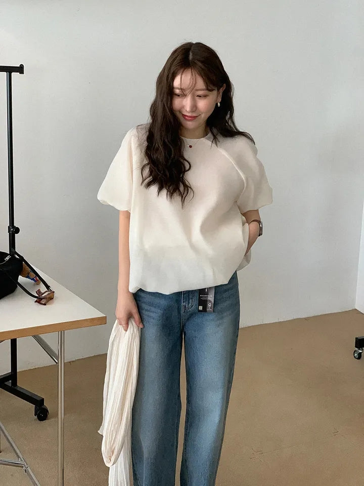 💕溫柔氣質簡約泡泡袖寬鬆顯瘦花苞衫上衣