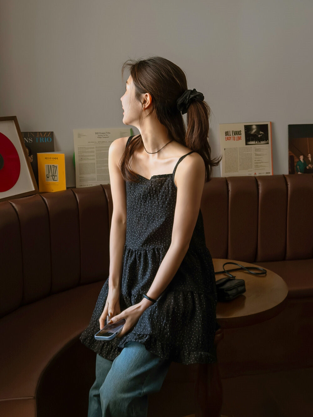💕chic甜美減齡點點疊穿百搭吊帶連身裙