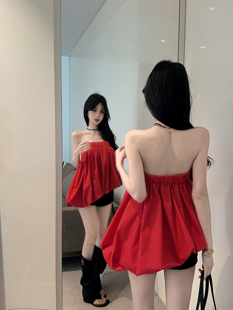💕重工氛圍感澎澎抹胸襯衫上衣