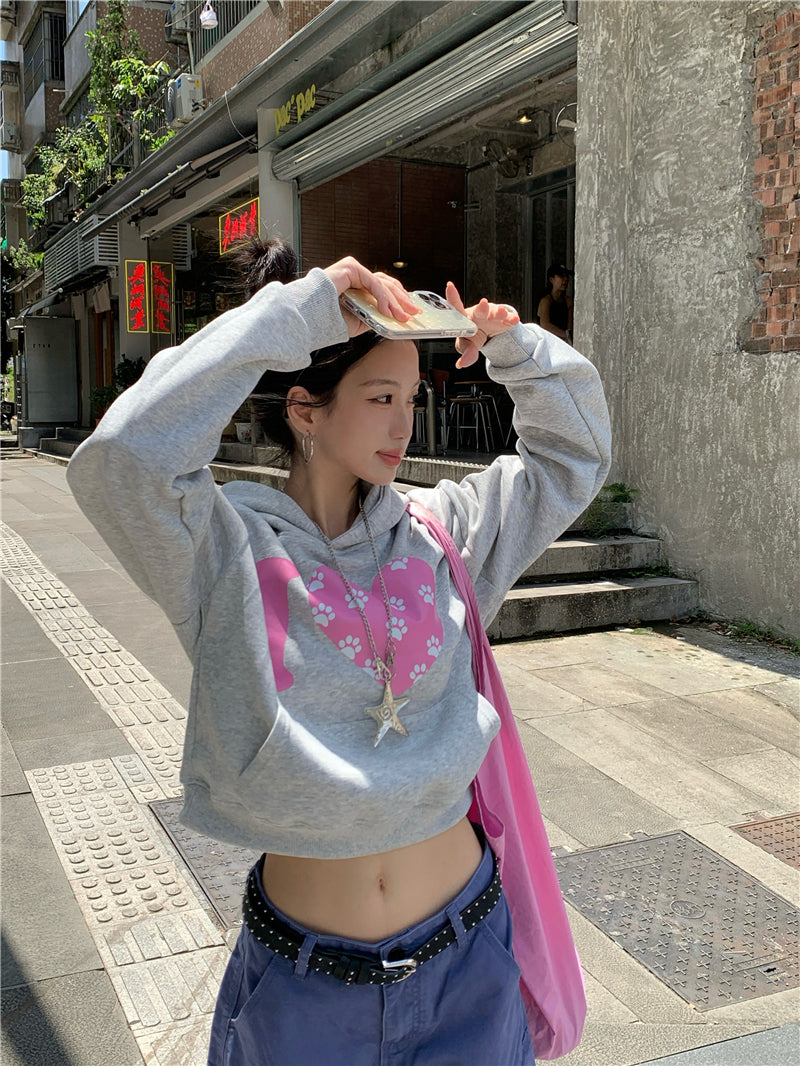 💕韓系愛心印花短款連帽衛衣
