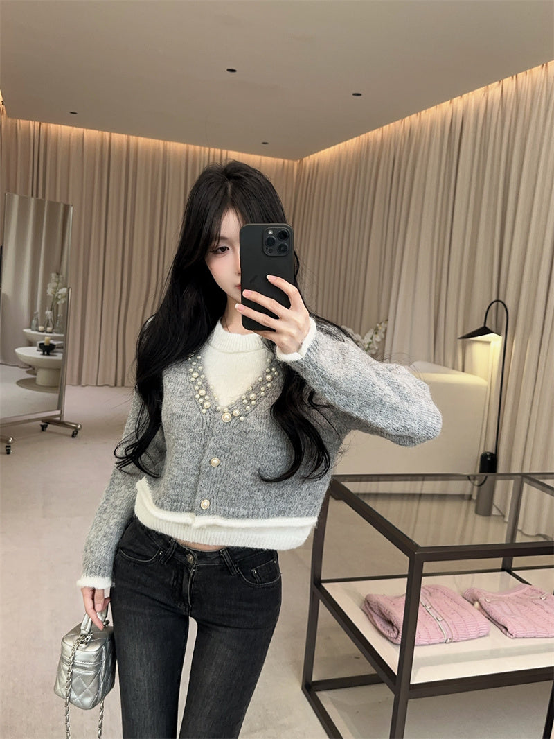 💕軟糯風假兩件針織寬鬆打底毛衣