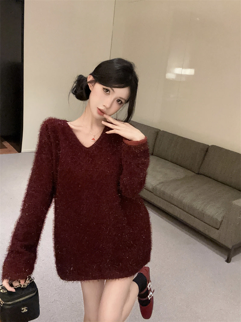 💕顯白氣質高級V領金絲碎亮長袖上衣